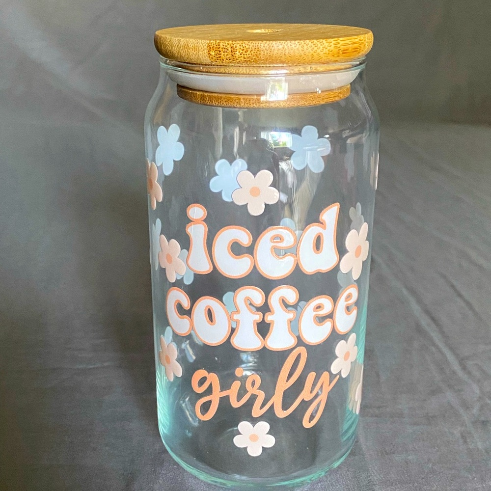 Iced Coffee Girly Custom Glass Tumbler